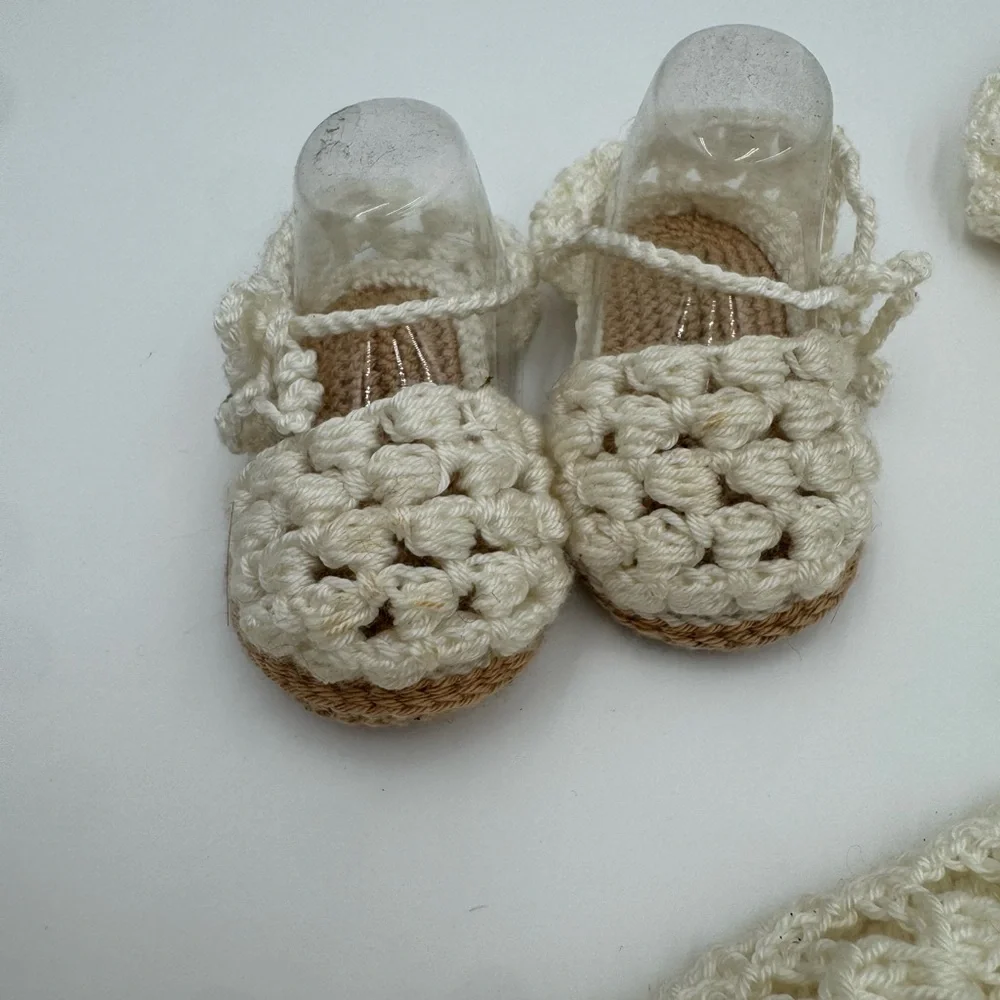 Cream Crochet Baby Dress with Shoes